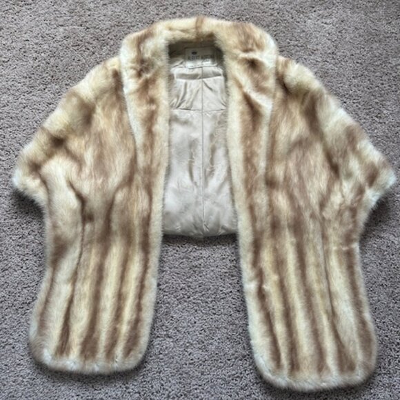 Albert Korona Vintage Mink Shawl Natural taupe Fur Satin Lined Stole Wrap Cape - Picture 1 of 12